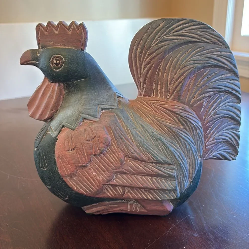 Vintage Folk Art Wood Rooster Sculpture Chicken Carving - Picture 3 of 6